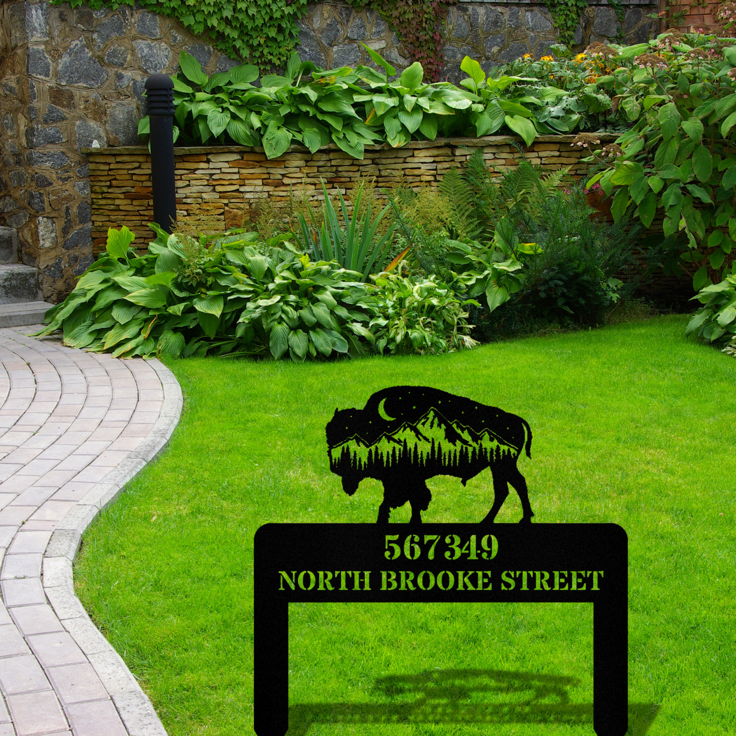 Bison Mountain Address Stake, Metal Address Sign, Wilderness address Sign, Housewarming Gift, Horizontal Address Plaque, Address Signage
