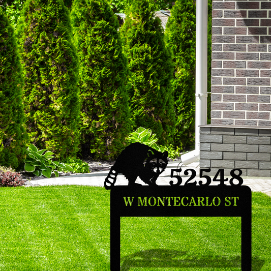 Raccoon Metal Address Stake, Customized Horizontal Address Sign, Personalized Address Signage, House Address, Metal House Number Stake