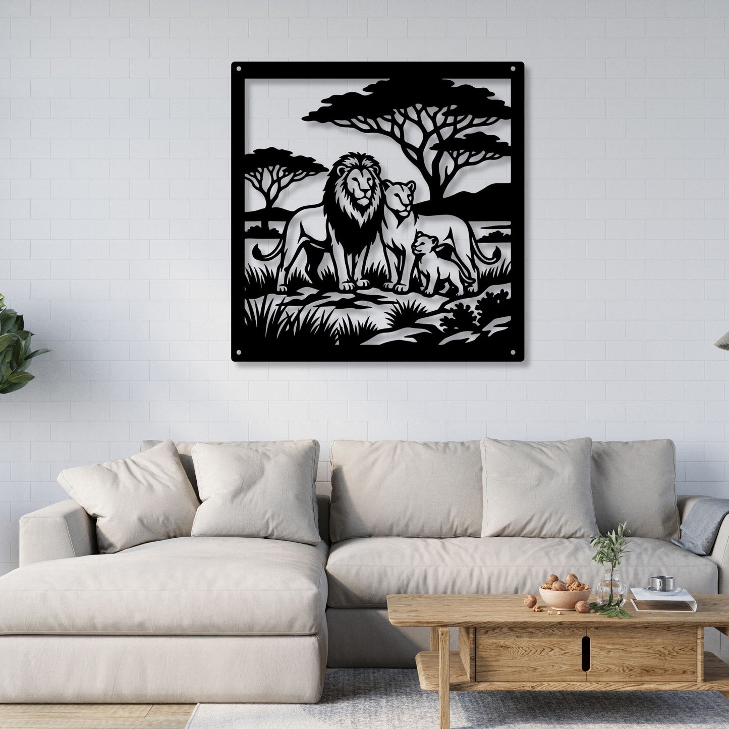 Majestic Lion Metal Wall Art | African Safari Silhouette | Lioness and Cubs Metal Sign | Modern Living Room Decor | Masculine Gift Idea