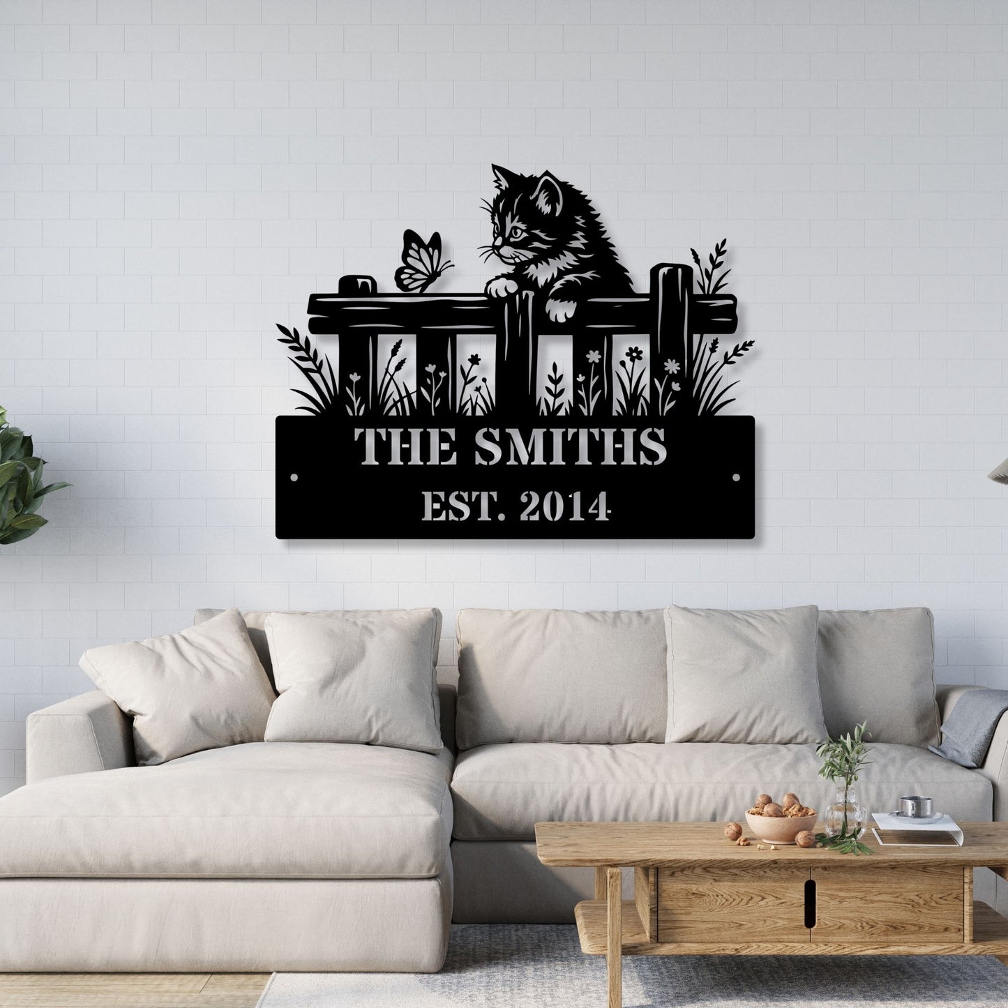 Custom Cute Kitten Metal Sign, Personalized Cat Name Sign, Metal Pet Wall Art, Cute Cat Lover Gift, Silhouette Kitten Decor, Garden Sign