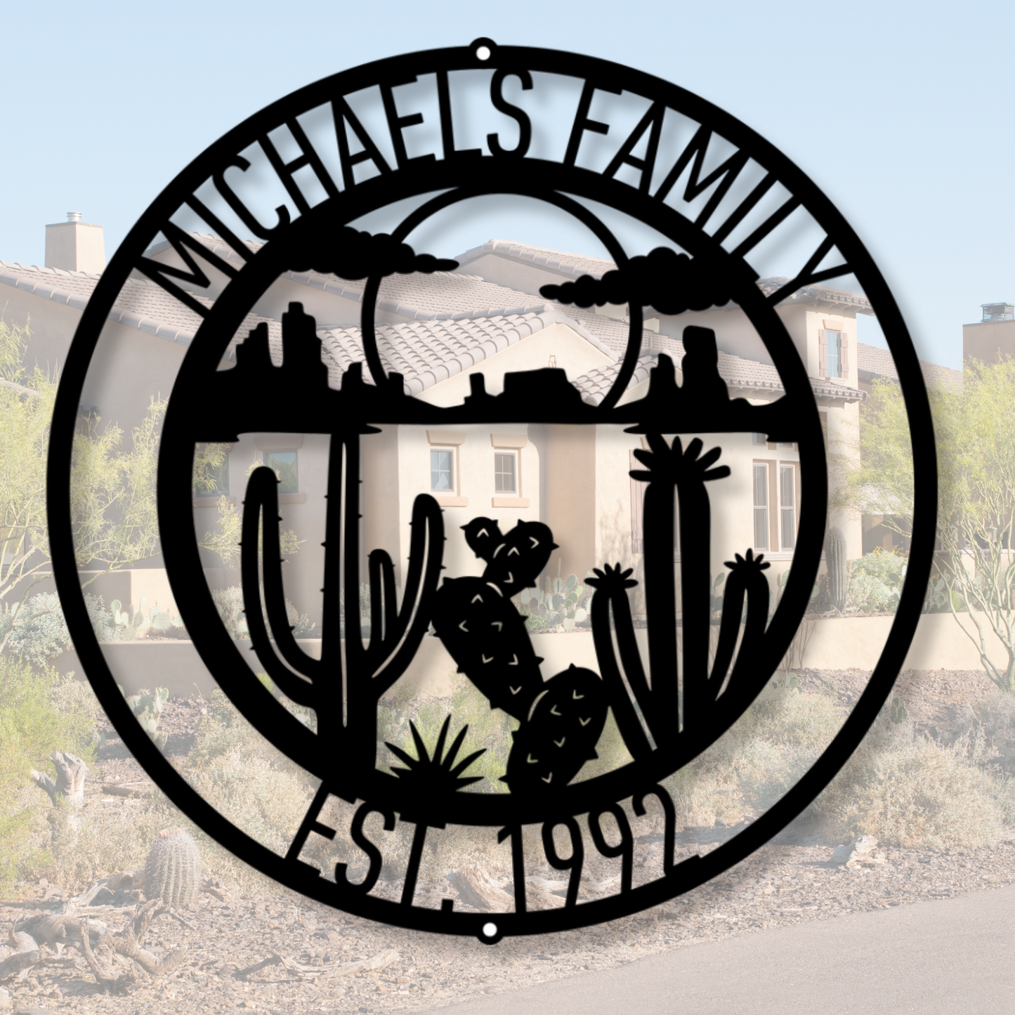 Custom Desert Metal Sign, Desert Metal Decor, Personalized Metal Art, Cacti Wall Hanging, Rustic Southwestern Home Decor Gift