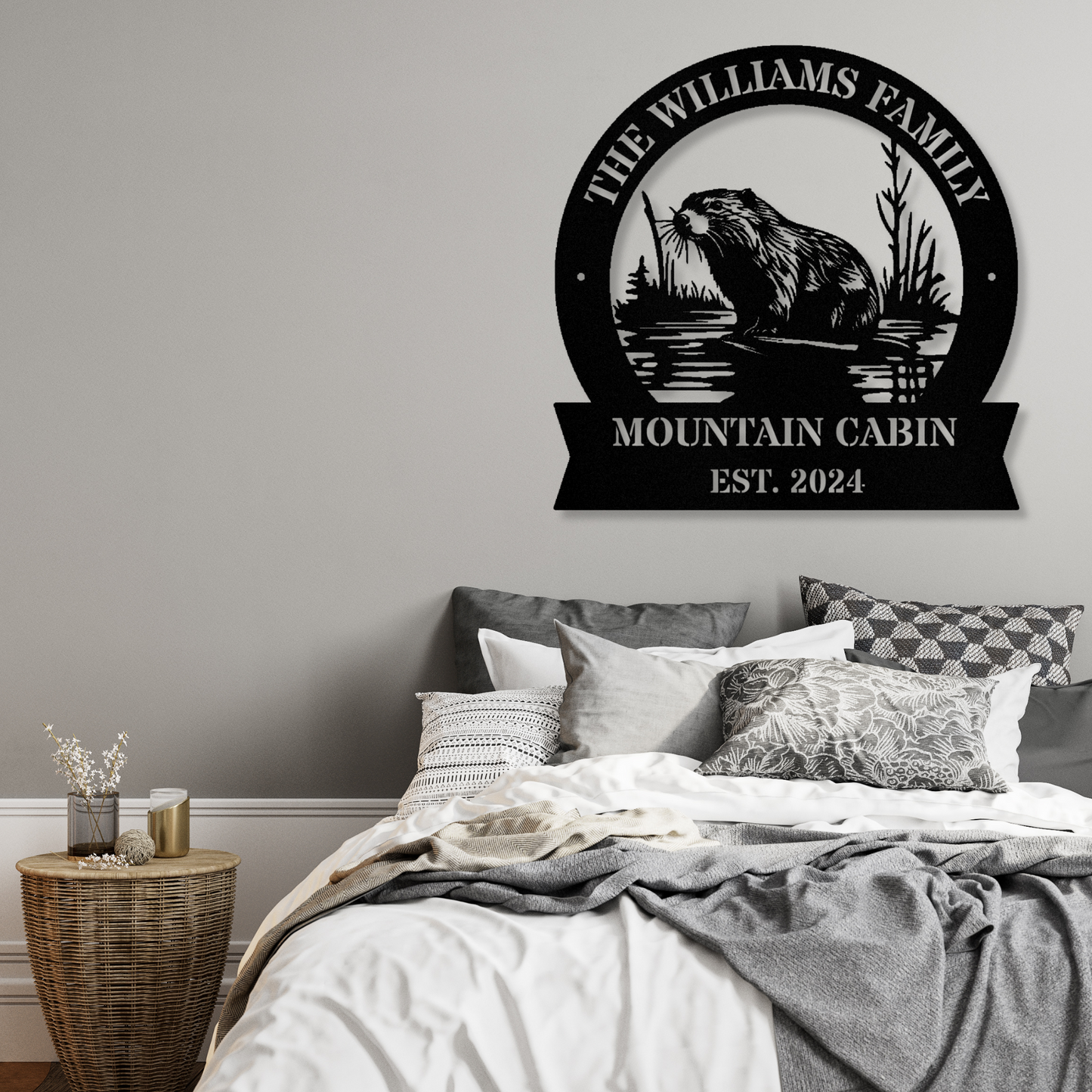 Beaver Metal Sign, Family Name Sign, Rustic Metal Decor, Mountain Cabin Decor, Customized Name Sign, Animal Wall Art, Wildlife Gift Decor