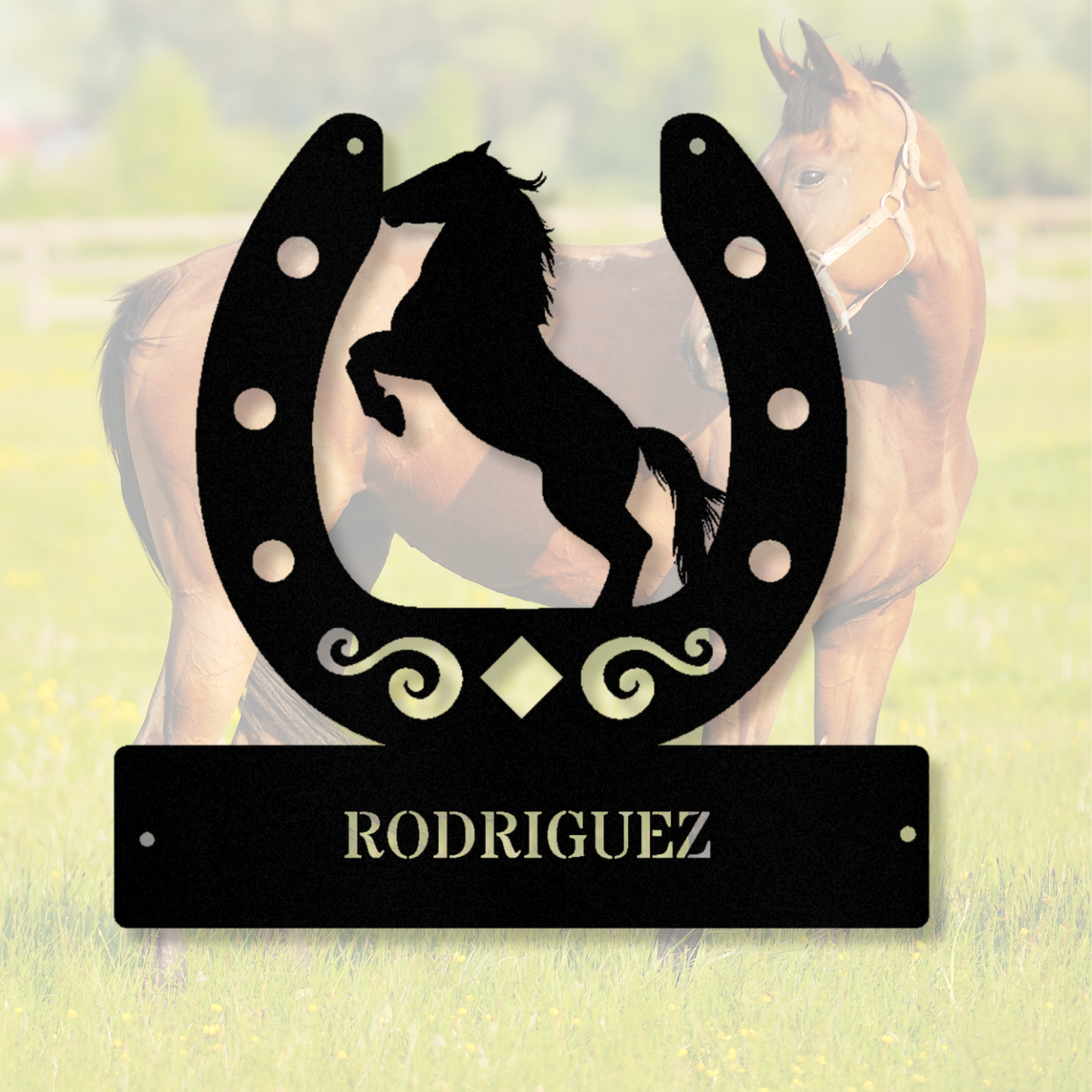 Horseshoe Metal Wall Art, Customized Couple's Name Horse Sign, Equestrian Wall Art, Personalized Metal Ranch Sign, Cabin Wall Hanging,