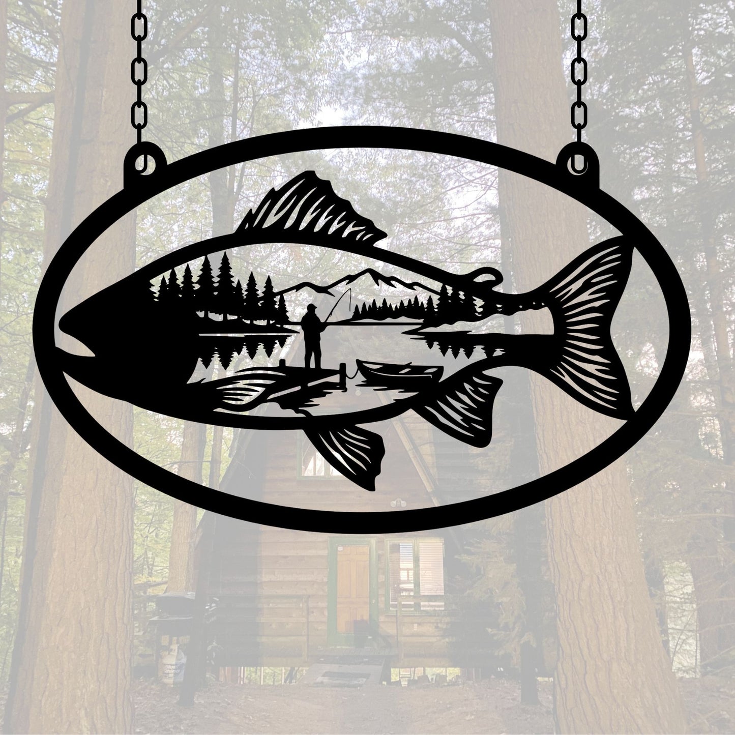 Hanging Fishing Metal Art, Lake House Wall Decor, Custom Fisherman Gift, Cabin Sign with Hooks, Rustic Outdoor Wall Hanging, Fishing Lodge Decor