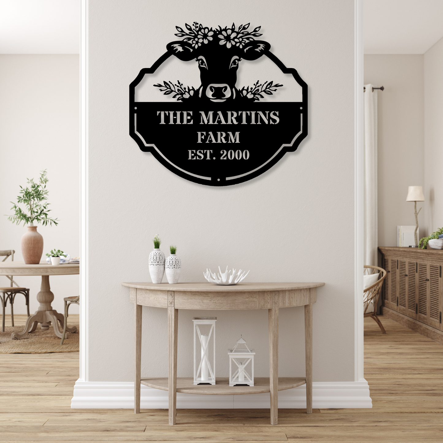 Custom Farm House Metal Sign, Large Wall Metal Sign, Farm Address Sign, Floral Cow Metal Sign, Cattle Ranch Sign, Cow Themed Sign