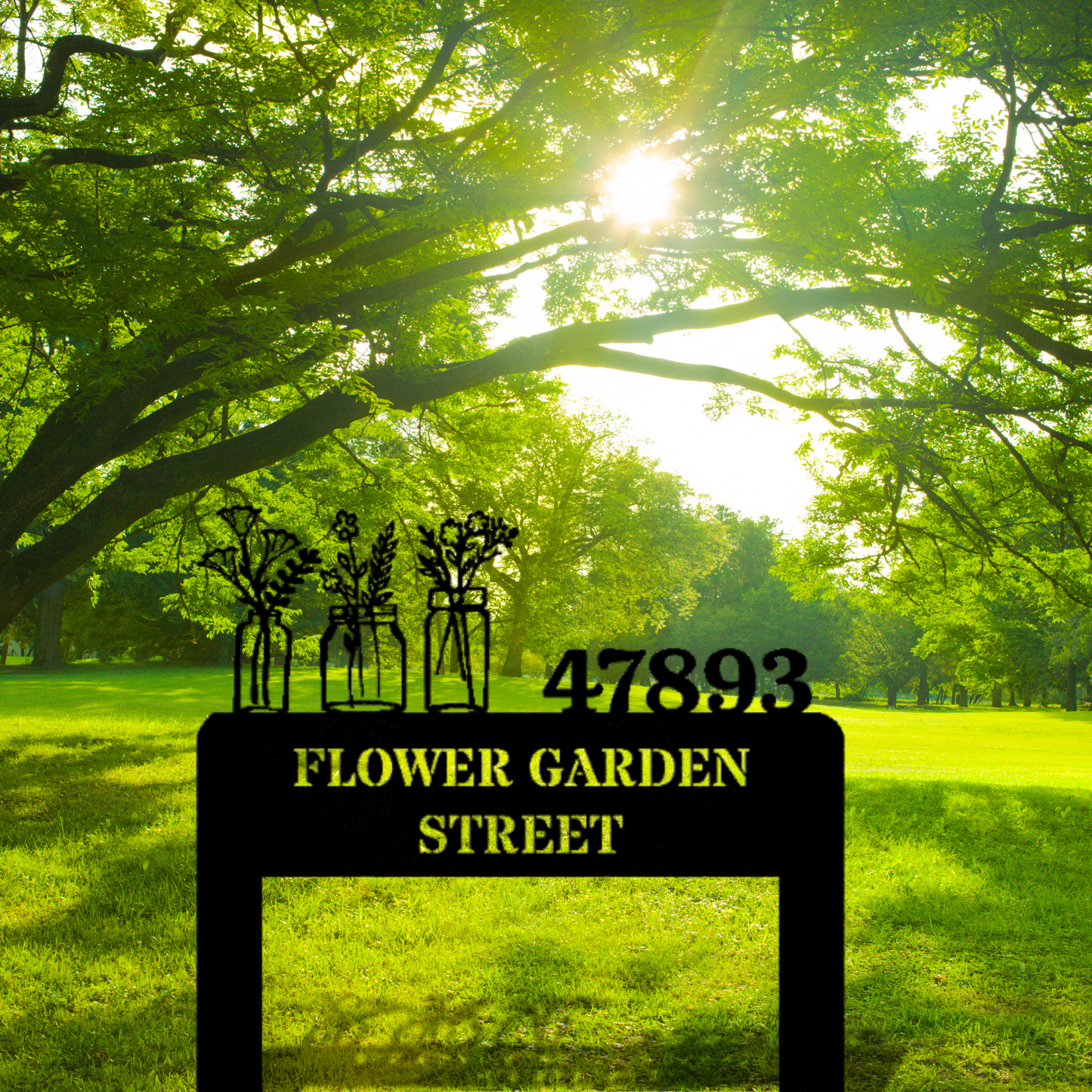 Custom Flower Vase Metal Address Stake, Flower Address Metal Stake, Horizontal Address Metal Sign,  Home Number Address Signage, Address Plaque Garden Decor, Front of House Sign