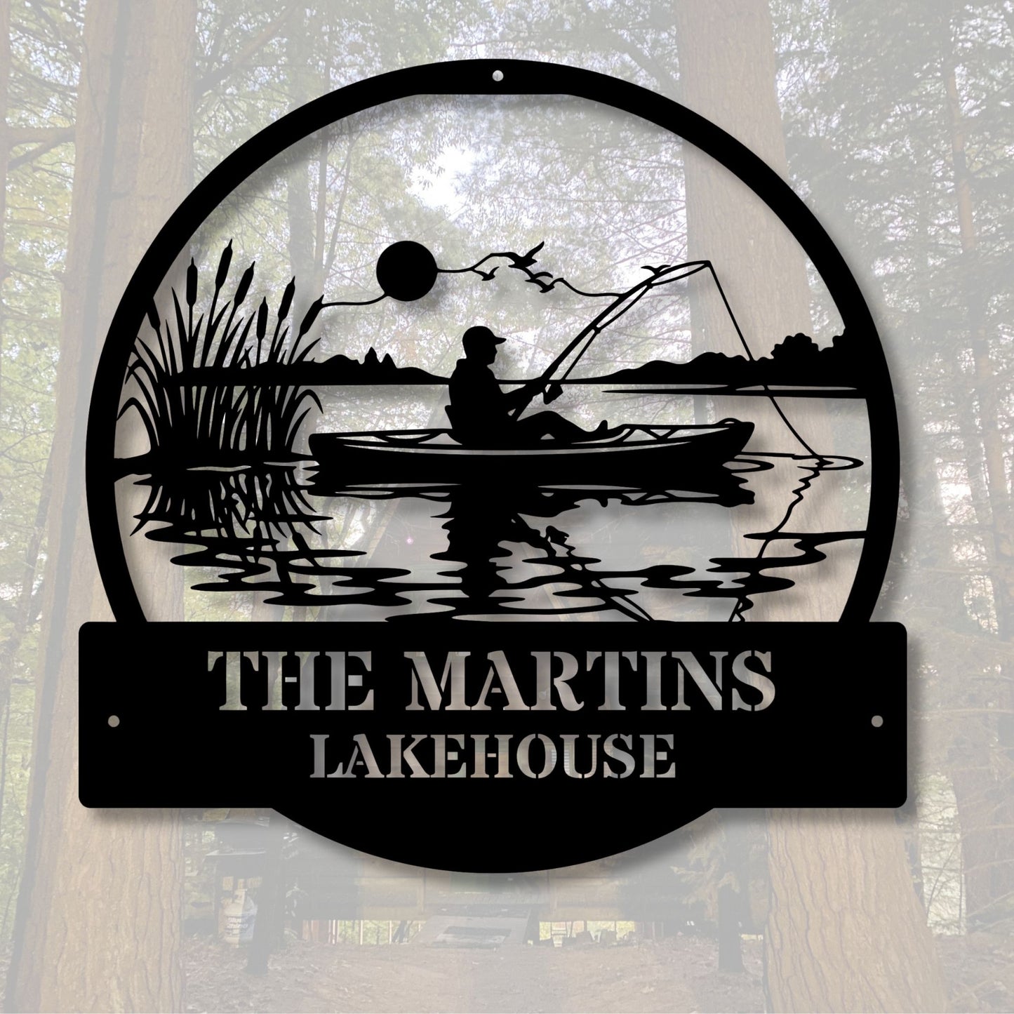 Custom fishing cabin sign, personalized fishing decor, lake house sign, fisherman gift, rustic cabin wall art, fishing lodge decor