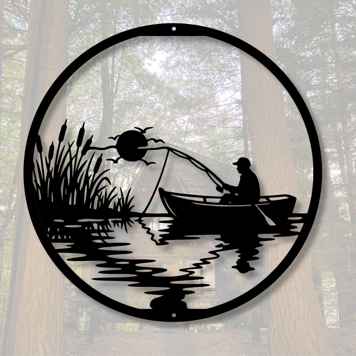 Lake Fishing Metal Wall Art, Fishing Wall Decor, Bass Fisherman Gift, Lake House Decor, Rustic Outdoor Metal Art, Gift for Fishing Lover