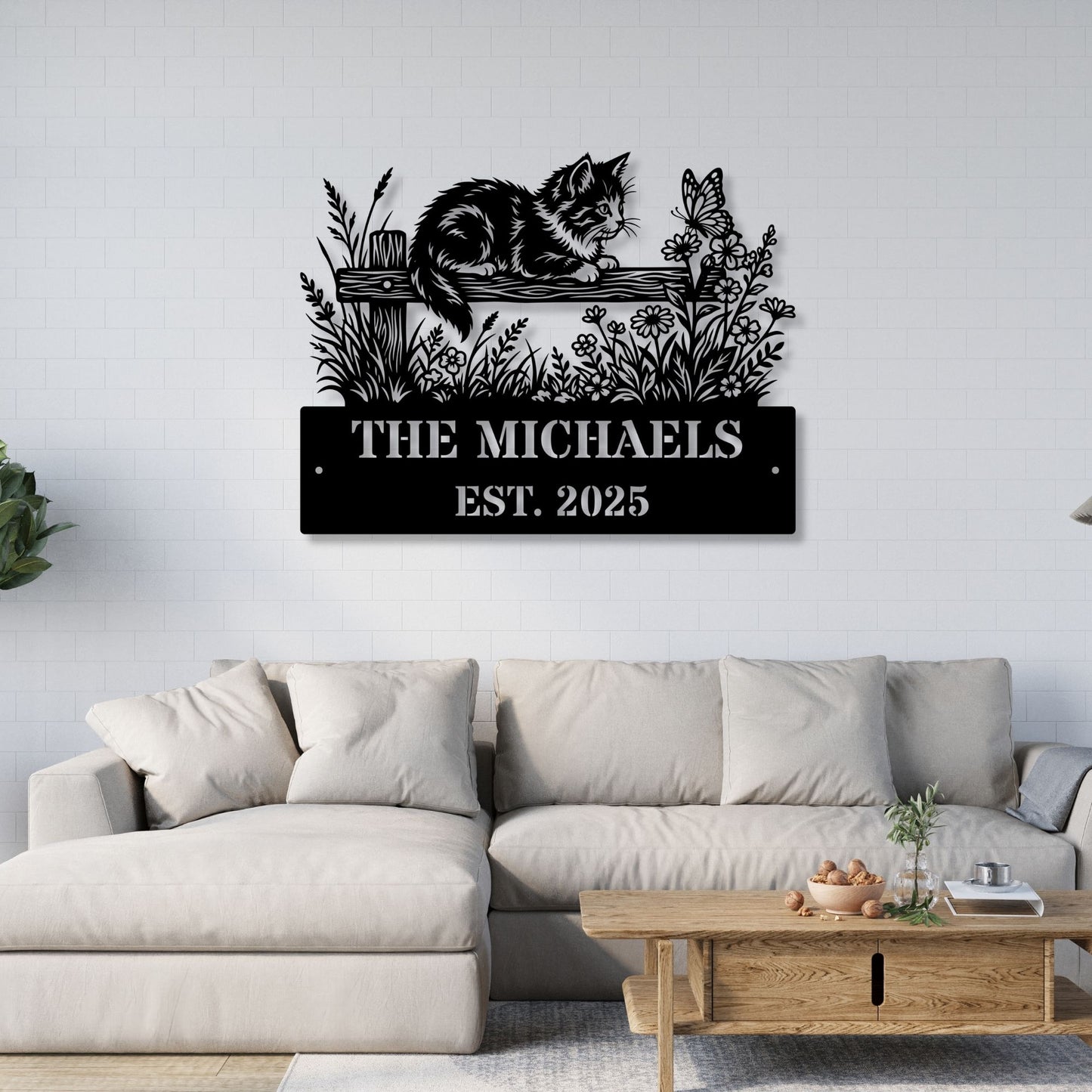 Personalized Cat Metal Sign, Custom Pet Wall Art, Cat Lover Gift, Metal Name Sign for Cat, Cute Kitten Silhouette, Custom Outdoor Pet Decor