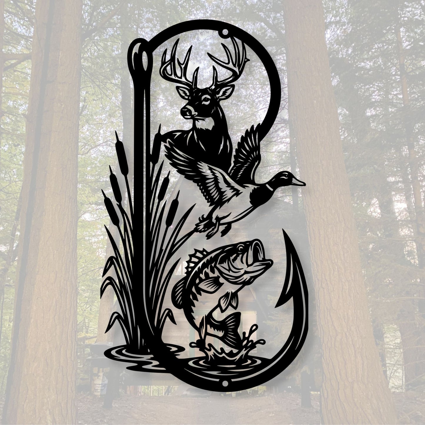 Metal Fishing Hook Sign, Man Cave Wall Decor, Gift for Dad, Fishing Enthusiast Gift, Garage Metal Art, Outdoor Patio Decor, Hunter Gift