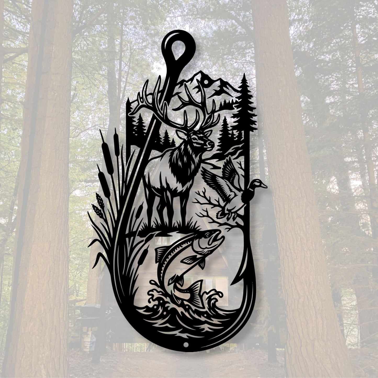 Fishing Hook Metal Wall Art, Lake House Decor, Cabin Wall Sign, Fisherman Gift, Rustic Metal Art, Fish Hook Wall Decor, Lodge Hanging