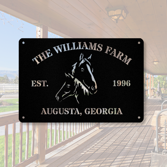 Personalized Horse Farm Metal Sign, Farm Address Sign, Farm House Wall Decor, Last Name Wall Decor, Barn House Metal Sign, Horse Lover Gift