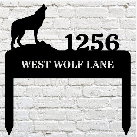 Personalized Wolf Address Metal Stake, Horizontal Address Sign, Address Signage, House Address, Metal House Number Stake, Customized Address