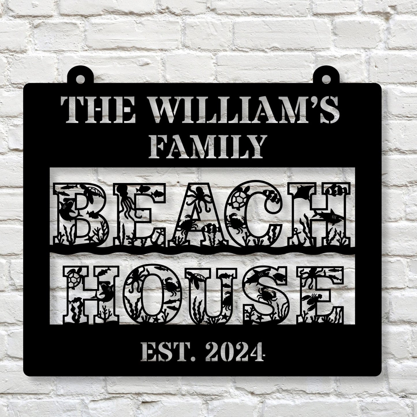Personalized Family beach house metal sign, Custom beach decor, coastal home wall art