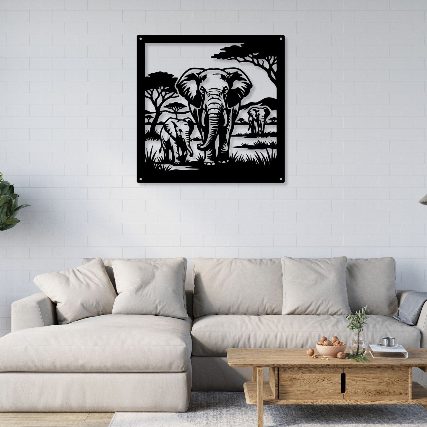 African Elephant Metal Art, Safari Wildlife Wall Decor, Serengeti Landscape Sign, Housewarming Gift for Nature Lovers, Geometric Elephant