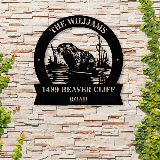 Beaver Metal Sign, Family Name Sign, House Address, Rustic Metal Decor, Customized Name Sign, Animal Wall Art, Wildlife Gift Decor