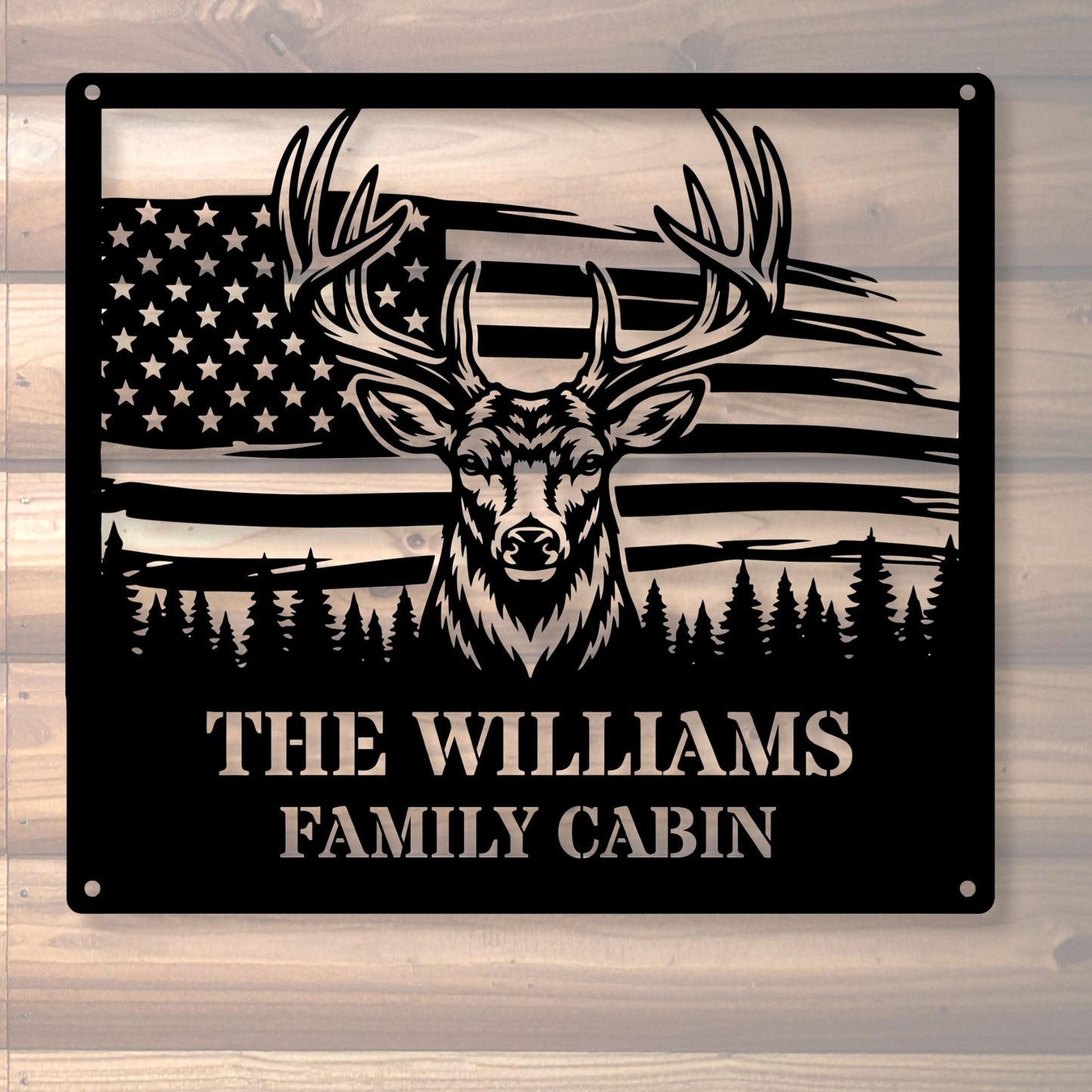 Personalized Hunting Gift for Men | Custom Deer Metal Art | Family Name Sign Outdoor, Buck and Doe Art, Father's Day Gift, Campsite Sign