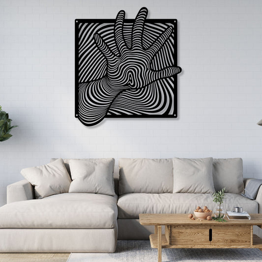 Hand illusion metal wall art, 3D optical illusion decor, modern metal wall hanging, unique home decor, contemporary wall sculpture