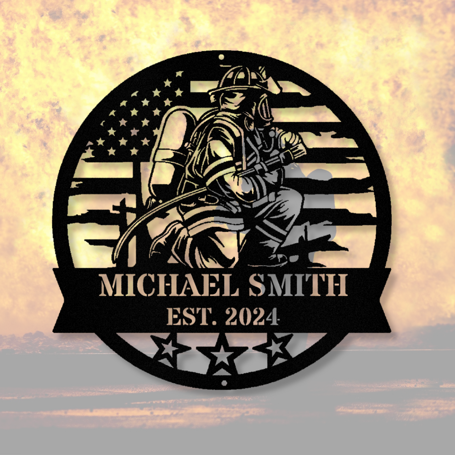 Perconalized Firefighter Metal Sign, Last Name Firefighter Gift, Husband Father's Day Gifts, Patriotic American Flag Firefighter Sign