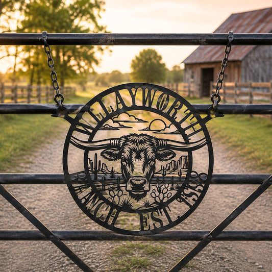 Personalized Cattle Ranch Metal Wall Art, Custom Livestock Farm Sign, Rancher Family Name Sign, Farmhouse Decor, Homestead Housewarming Gift