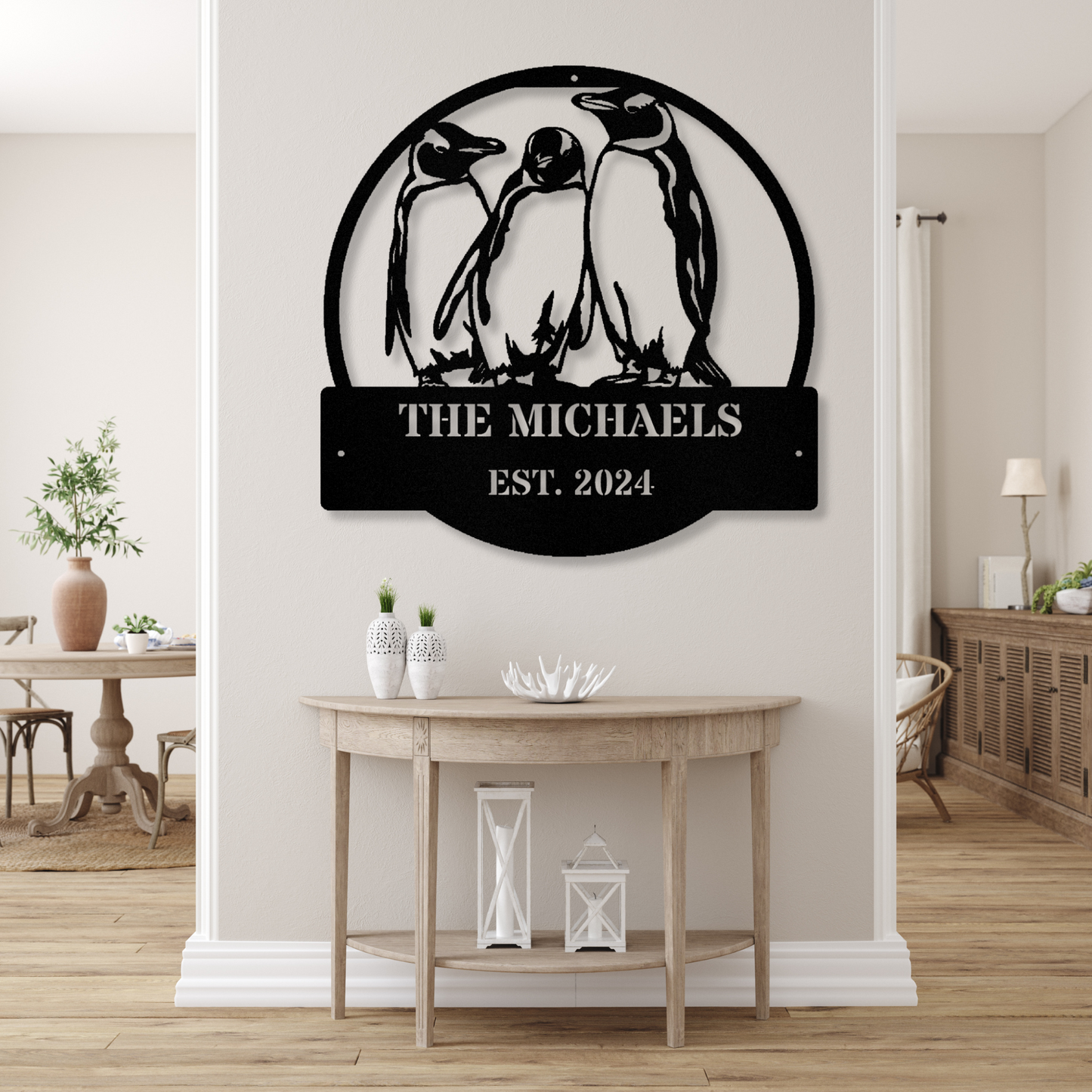 Personalized Penguin Metal Sign, Custom Wall Hanging, Penguin Wall Art Decor, Metal Penguin Decor, Animal Metal Art, Wall Hanging Gift