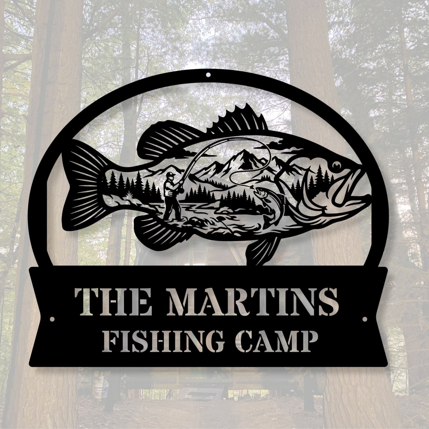 Custom Fishing Camp Metal Sign | Personalized Lake House Decor | Fisherman Gift | Rustic Cabin Wall Art | Outdoor Name Sign Steel Plaque