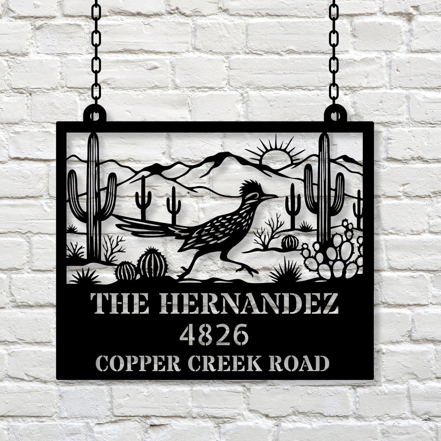 Custom Roadrunner Address Sign, Personalized Metal House Number Sign, Southwest Decor