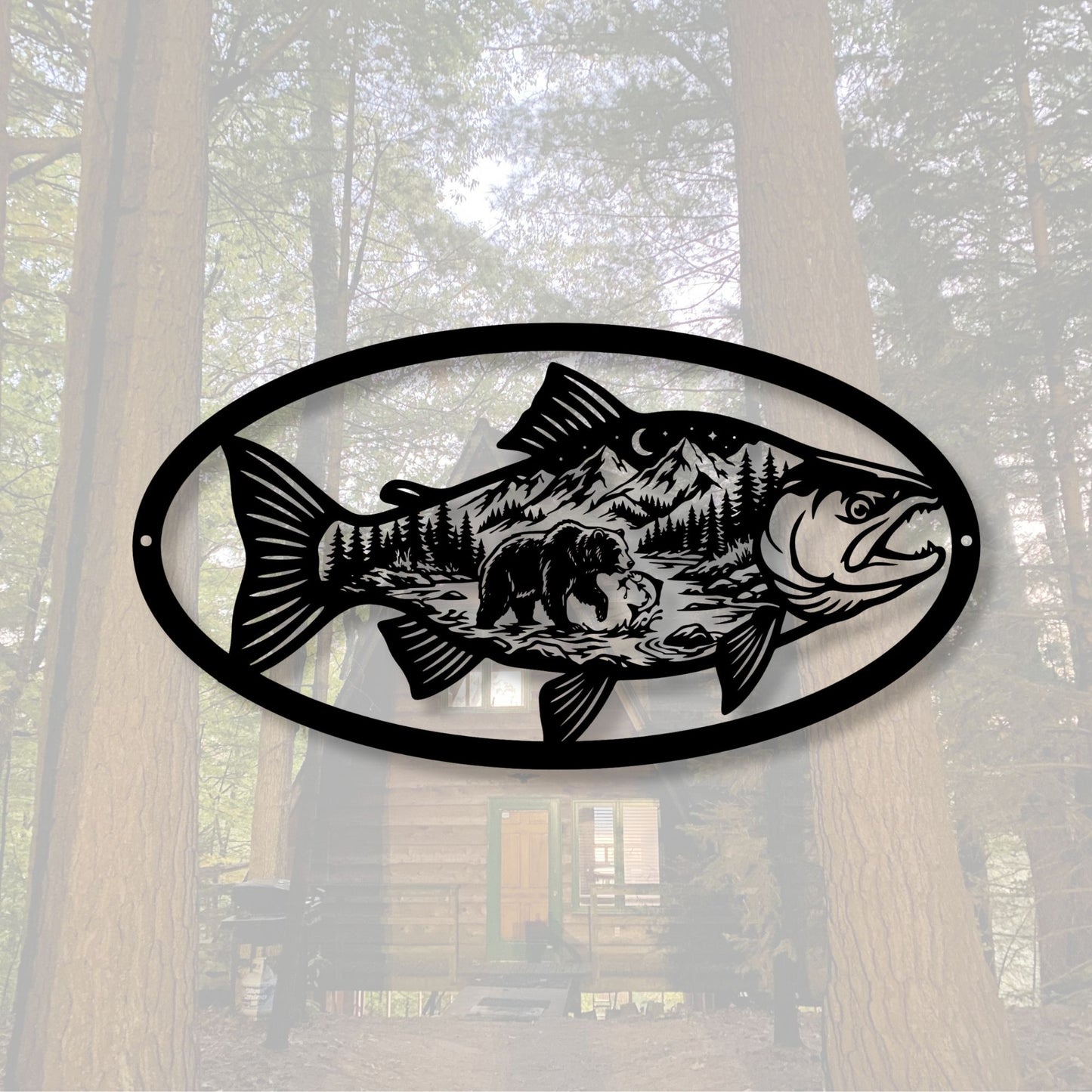 Fishing Cabin Metal Wall Art, Lake House Decor, Custom Fisherman Gift, Rustic Cabin Name Sign, Metal Fish Sign, Lodge Wall Decor, Outdoor Art