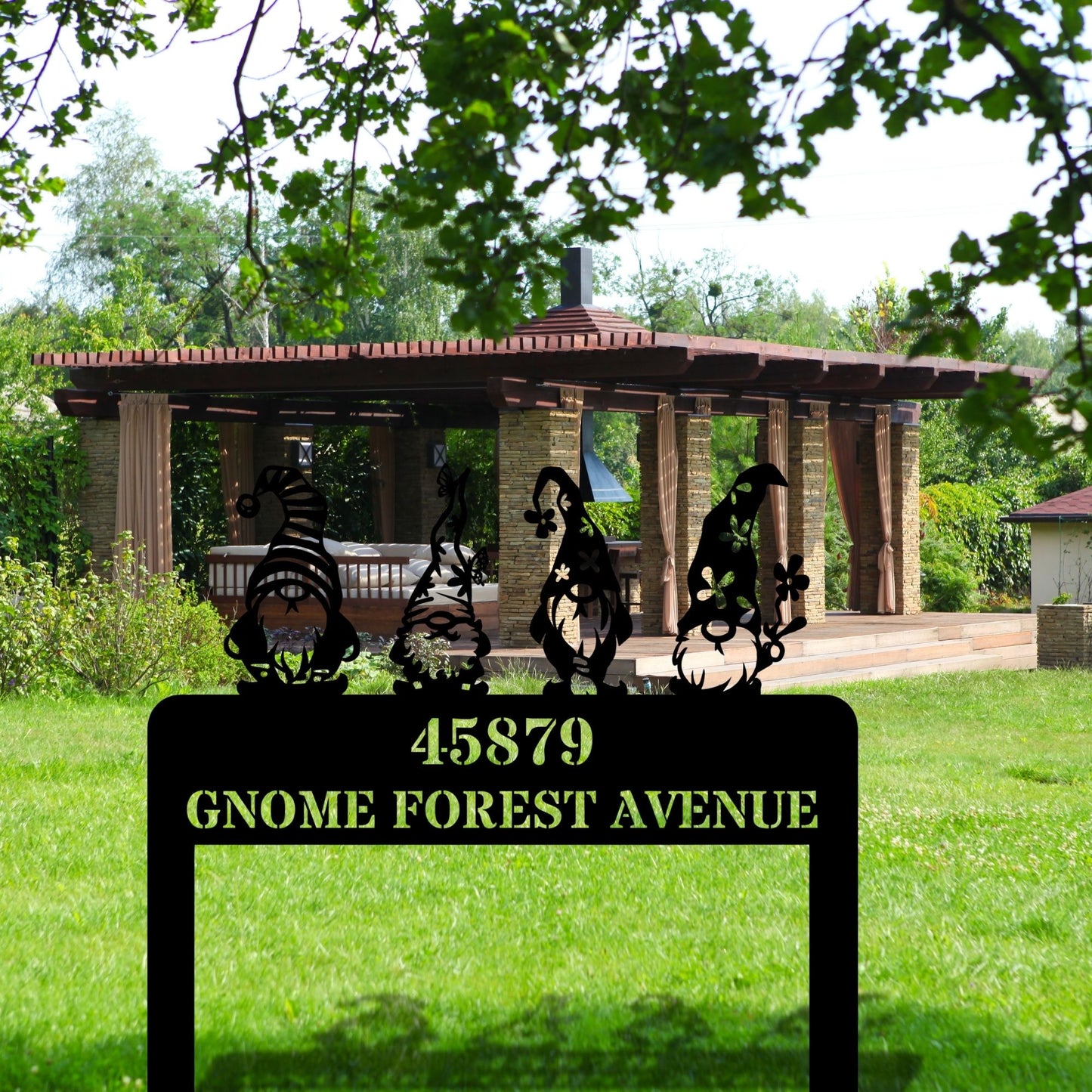 Custom Gnome Address Stake Sign, Personalized Yard Address Sign, Garden Gnome Decor, Outdoor Address Plaque, Lawn Stake