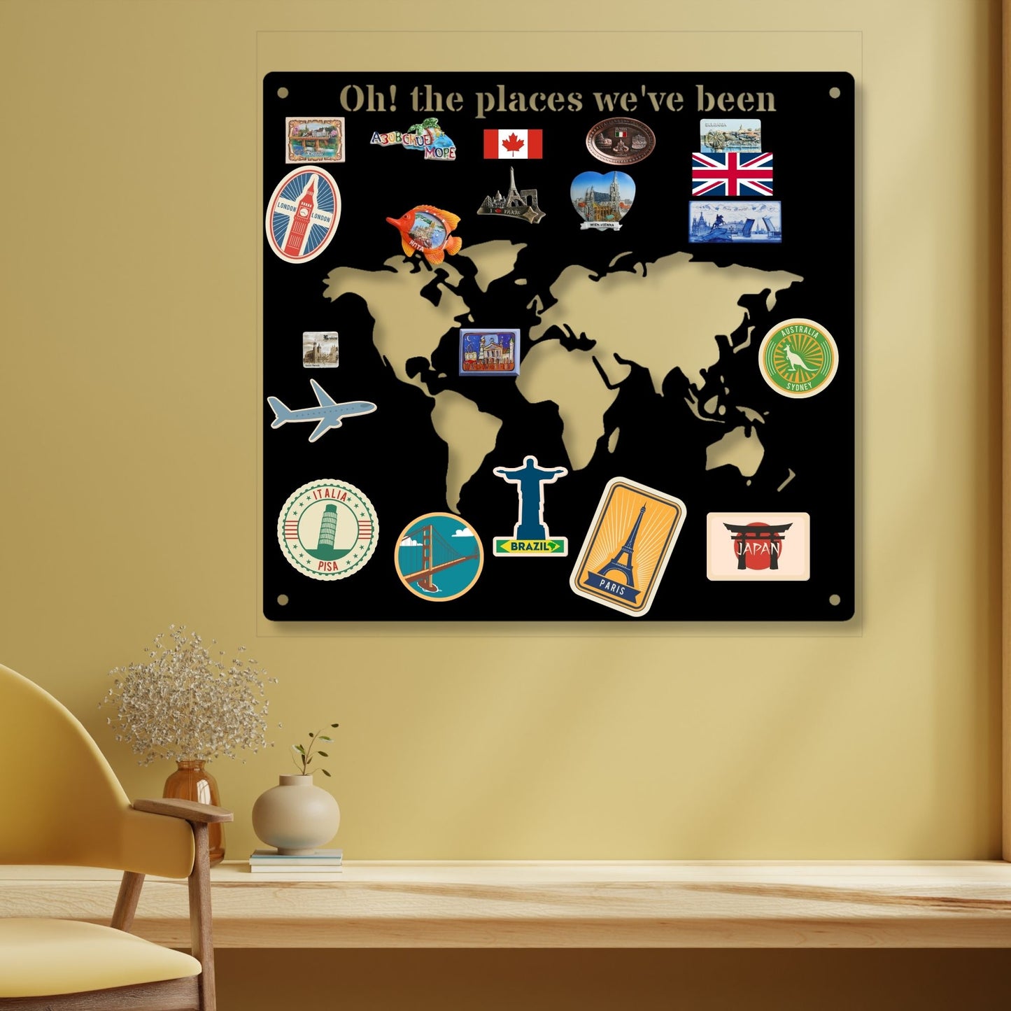 Family Magnetic Travel Board | Custom Adventure Tracker Map | Vacation Memory Keeper | Rustic Metal Wall Art | Milestone Travel Sign