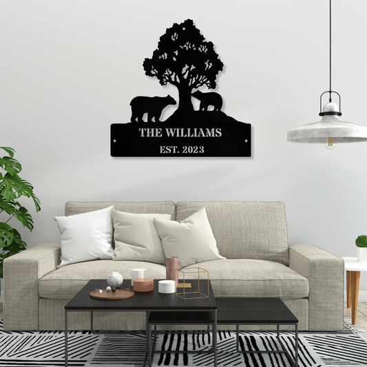 Personalized Bear Metal Sign, Bear Wall Hanging, Large Metal Wall Sign, Living Room Wall Decor, Cabin Metal Sign, Bear Themed Wall Decor
