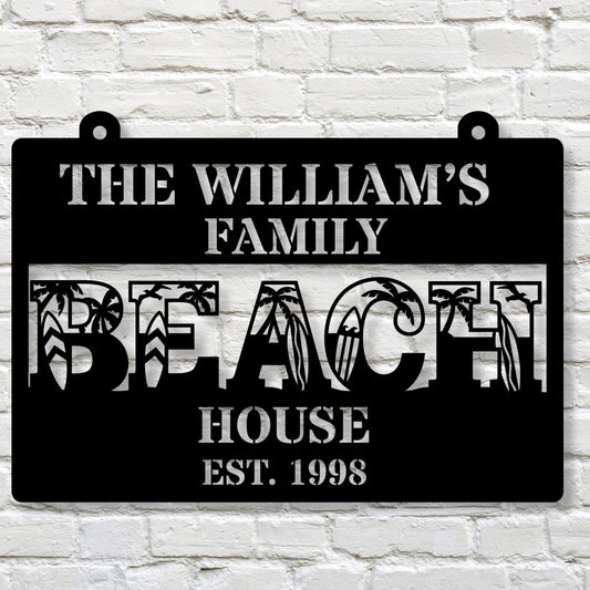 Custom beach house metal sign, personalized beach decor, coastal home wall art, nautical metal sign, beach house gift