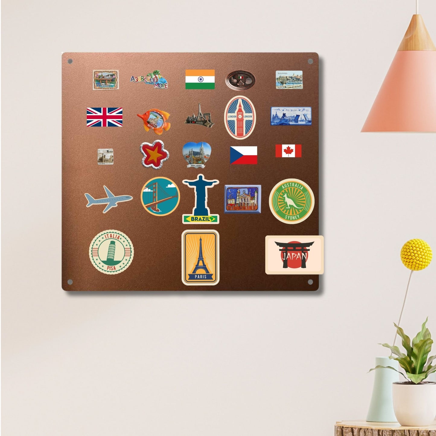 Minimalist Metal Travel Board | Modern Magnetic Map Wall Art | Personalized Travel Destination Tracker | Push Pin Map Alternative | Office Decor