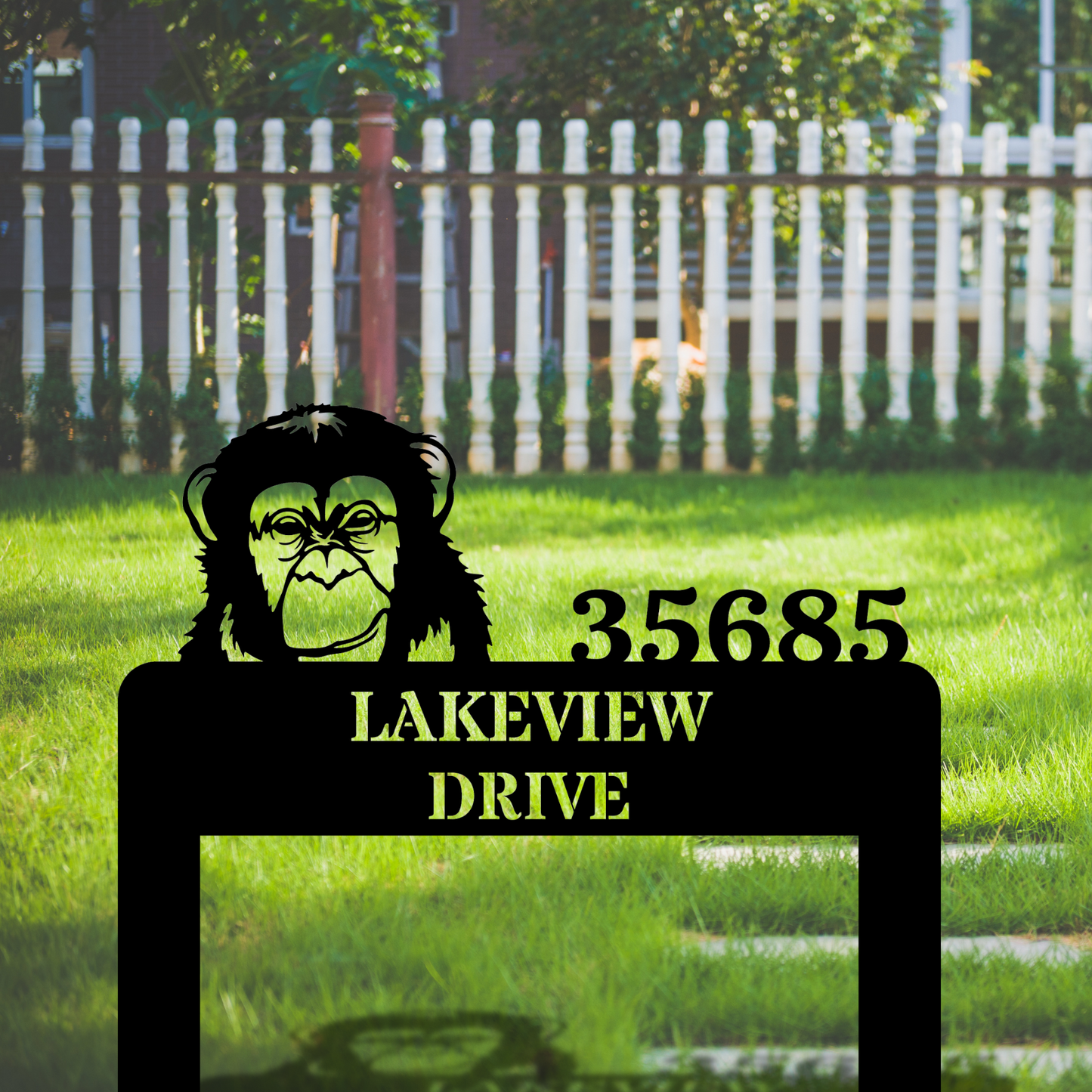 Personalized Monkey Address Metal Stake Sign, Custom Monkey Yard Sign, Fun Animal Address Marker, Outdoor Monkey Art