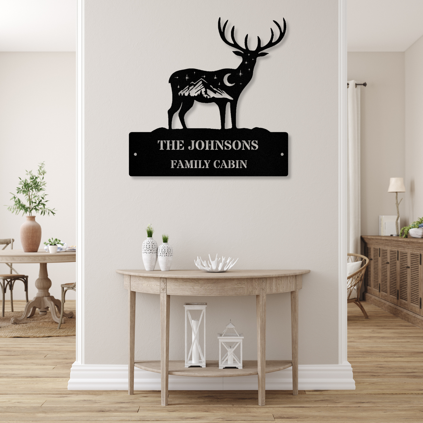 Custom Deer Metal Sign, Personalized Cabin Decor, Last Name Metal Sign, Rustic Home Decor, Deer Wall Art, Wall Hanging Sign