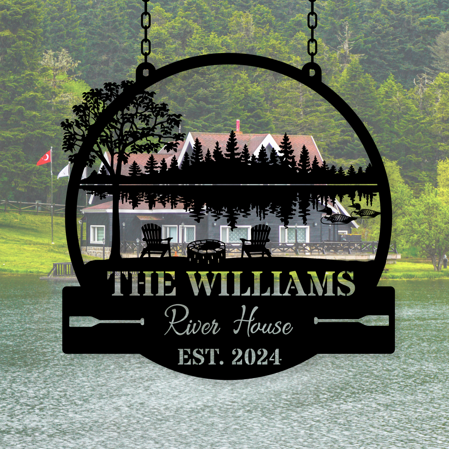 Personalized Established Lake House Metal Sign, Loon Themed Lake or River House Sign, Last Name Sign, Lake Cabin Metal Sign, Large Hanging Sign