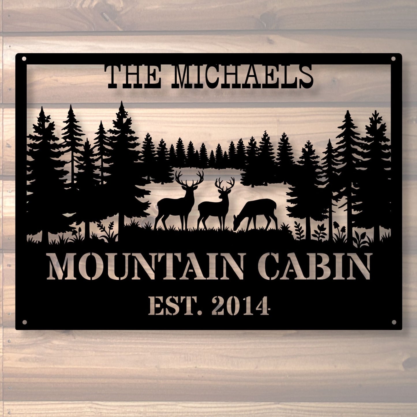 Personalized Deer Family Metal Wall Art, Custom Deer Home Decor, Rustic Wildlife Wall Art, Hunting Gift, Farmhouse Cabin Decor