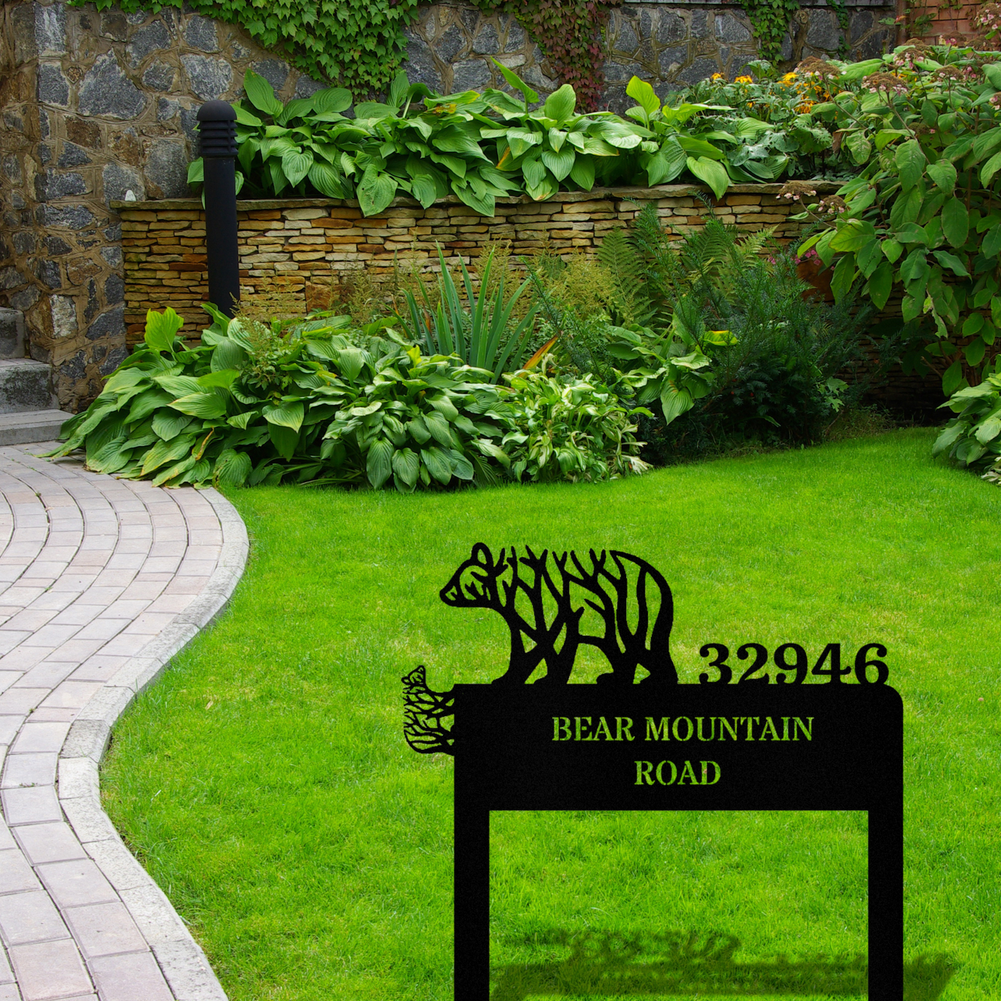 Customized Bear Tree Address Stake Sign, Bear Cub Address Metal Sign Metal House Numbers Outdoor Address sign, Tree Animal Sign, Patio Decor
