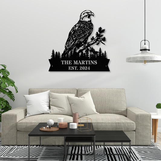 Custom Eagle Monogram Metal Wall Art Decor, Personalized Name & Address Sign, American Eagle Bird Lover Gift, Outdoor Patriotic Decor