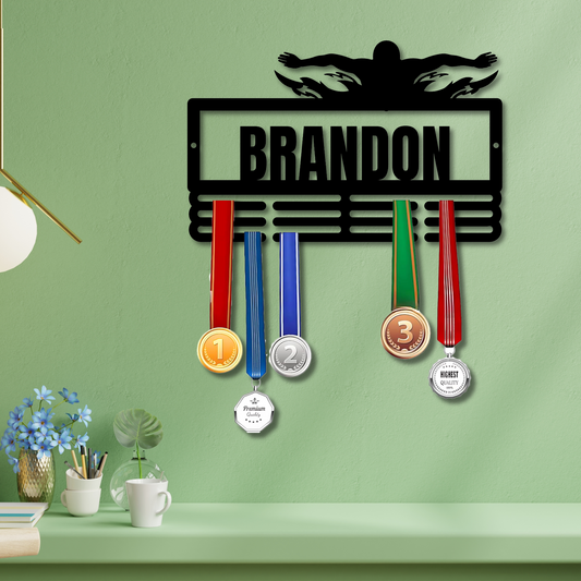 Personalized Swimming Medal Hanger, Swim Medal Display, Medal Holder, Custom Awards Rack, Gift for Swimmers, Sports Organization Rack
