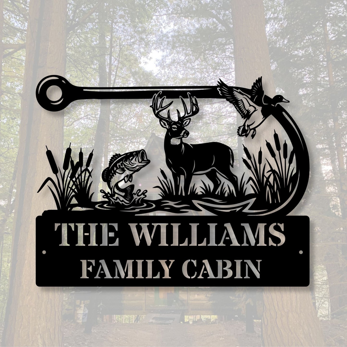 Personalized Hunting Fishing Metal Sign, Custom Fish Hook Art, Gift for Dad, Man Cave Wall Decor, Hunter Fisherman Gift, Outdoor Metal Sign