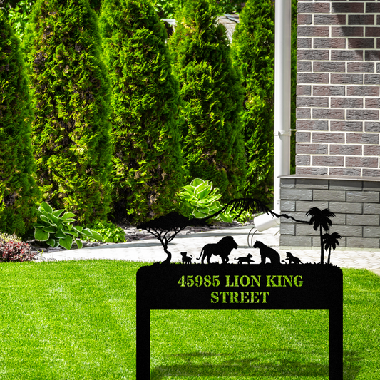 Personalized Lion Family Address Stake Sign, Lion King Metal Address Sign, Metal House Numbers, Outdoor Address Sign, African Savannah Sign