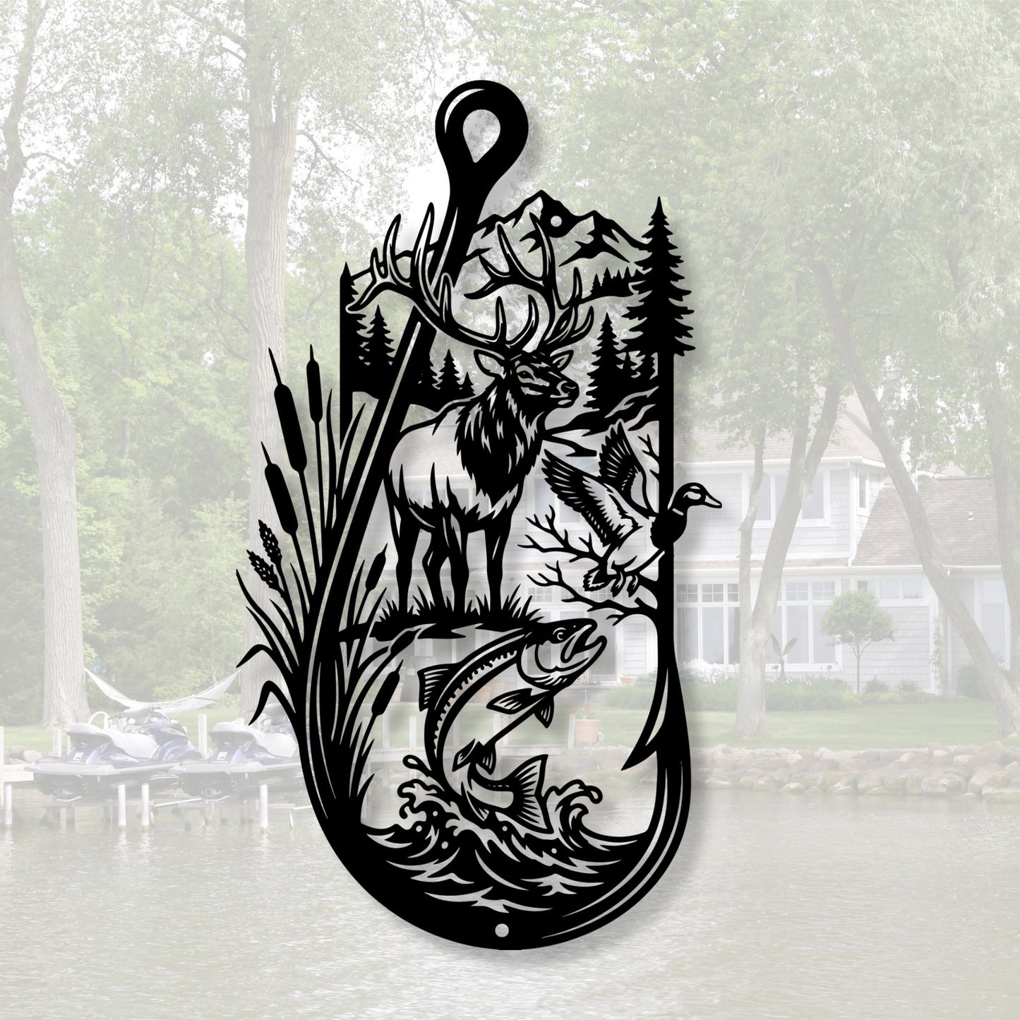 Fishing Hook Metal Wall Art, Lake House Decor, Cabin Wall Sign, Fisherman Gift, Rustic Metal Art, Fish Hook Wall Decor, Lodge Hanging