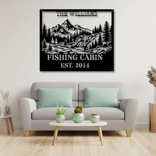 Custom fishing cabin metal decor, Fishing wall art, Rustic cabin sign, Fisherman gift, Lake house decor, Personalized metal sign
