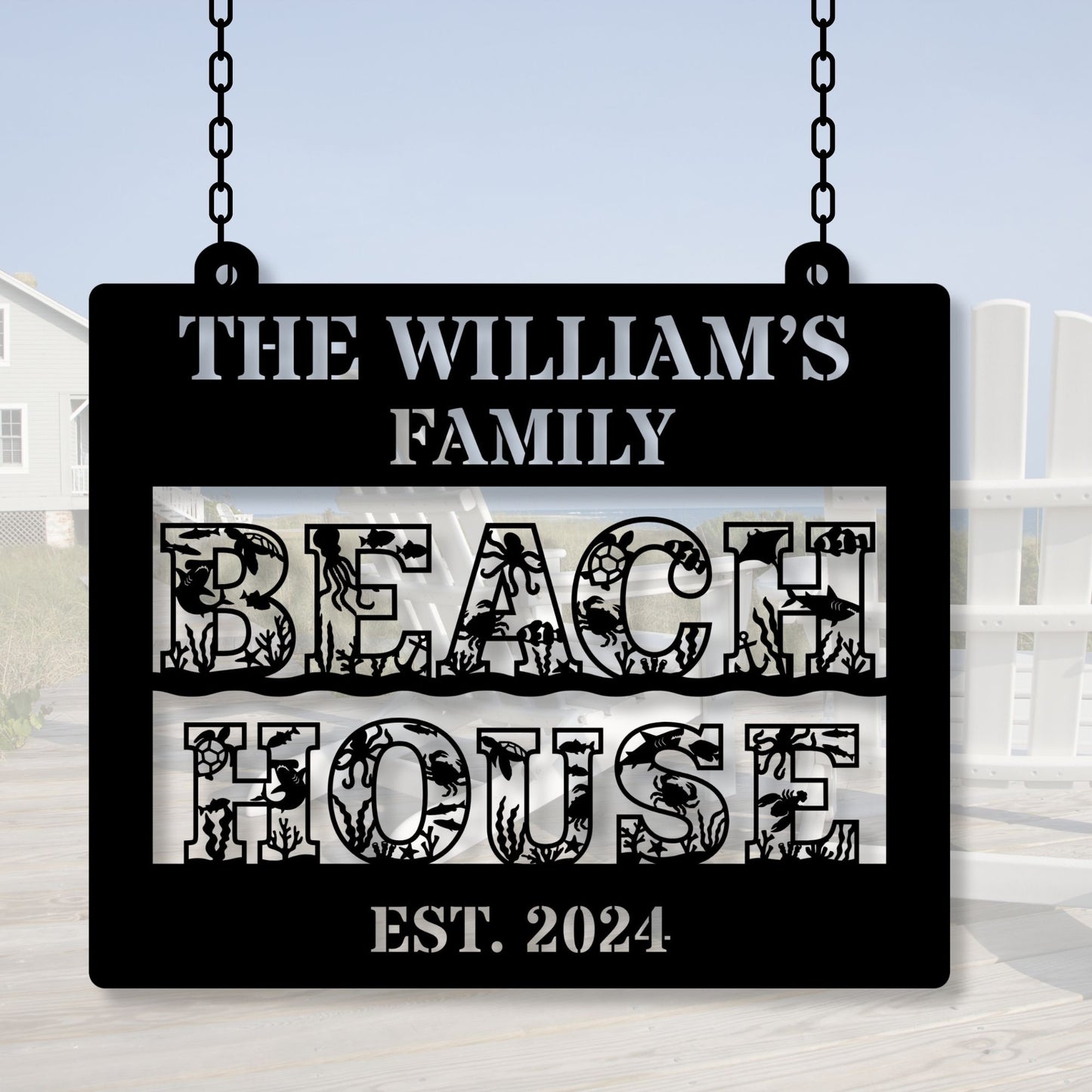 Personalized Family beach house metal sign, Custom beach decor, coastal home wall art