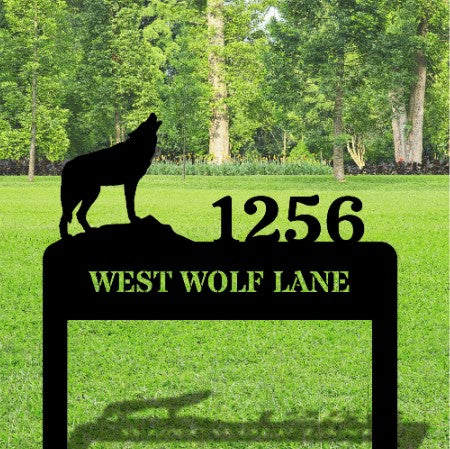 Personalized Wolf Address Metal Stake, Horizontal Address Sign, Address Signage, House Address, Metal House Number Stake, Customized Address