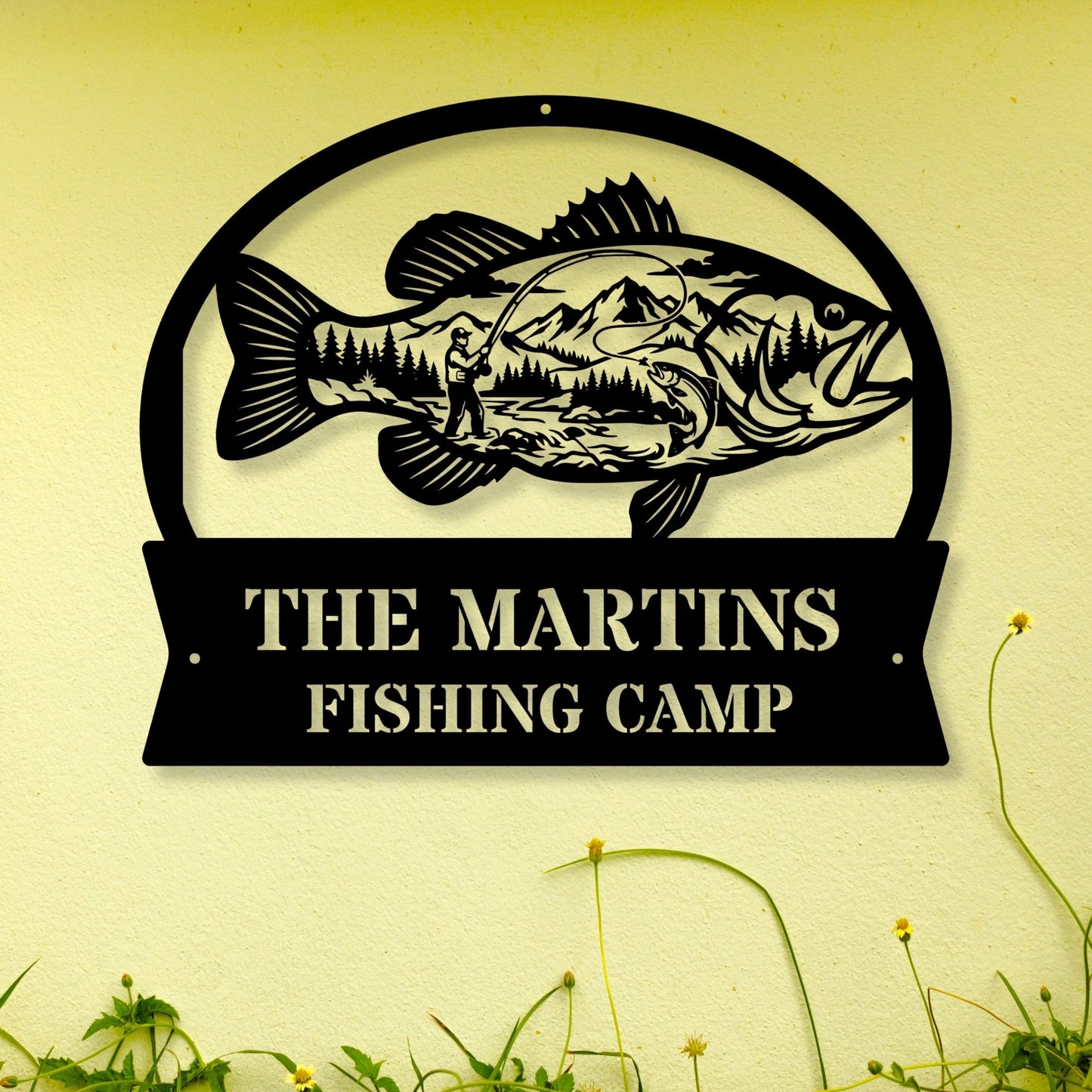Custom Fishing Camp Metal Sign | Personalized Lake House Decor | Fisherman Gift | Rustic Cabin Wall Art | Outdoor Name Sign Steel Plaque