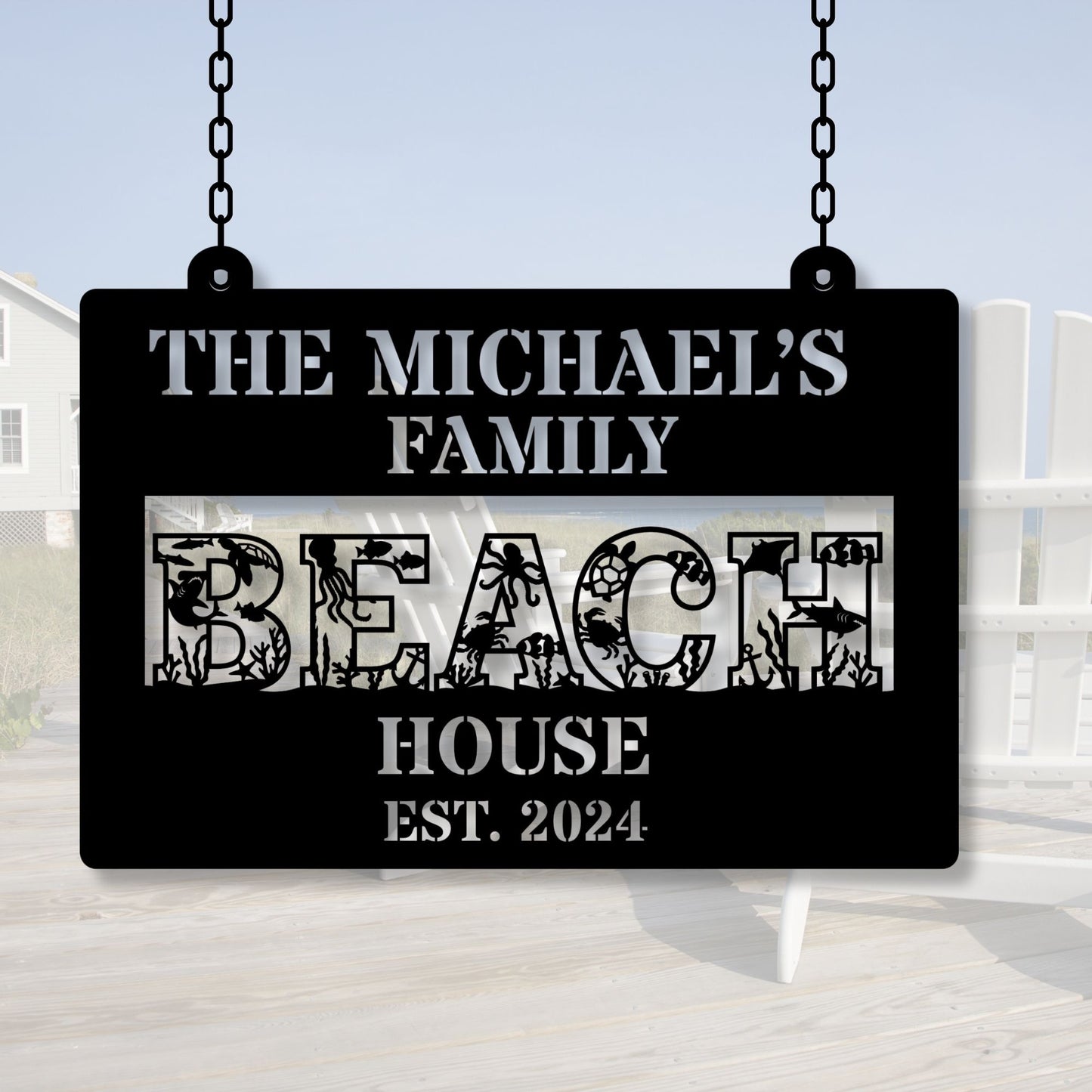 Personalized Beach House Metal Sign, Custom Beach House sign, Beach Themed Gift for Home