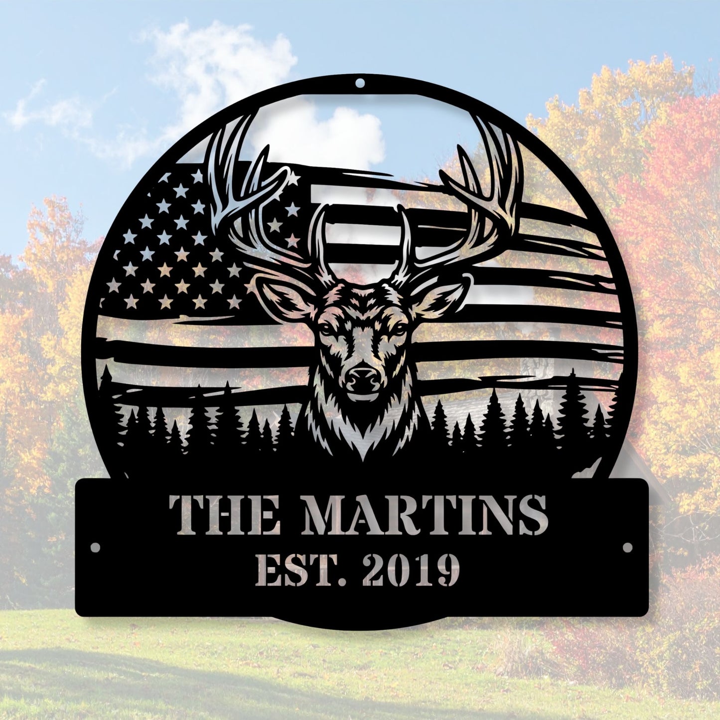Custom Deer Family Name Metal Art | Personalized Last Name Sign | Metal Cabin Decor, Hunter Gift, Outdoor Name Sign, Housewarming Gift