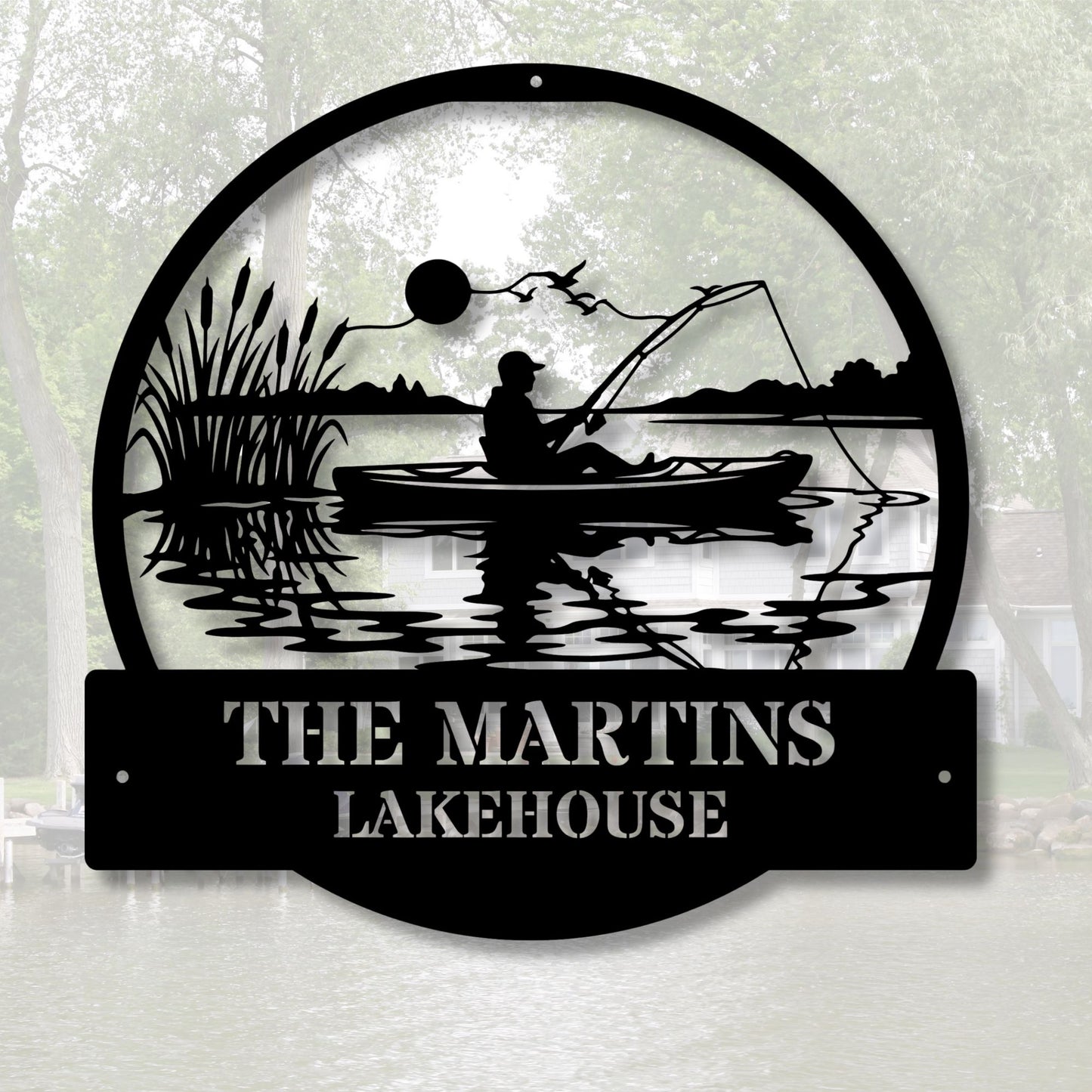 Custom fishing cabin sign, personalized fishing decor, lake house sign, fisherman gift, rustic cabin wall art, fishing lodge decor